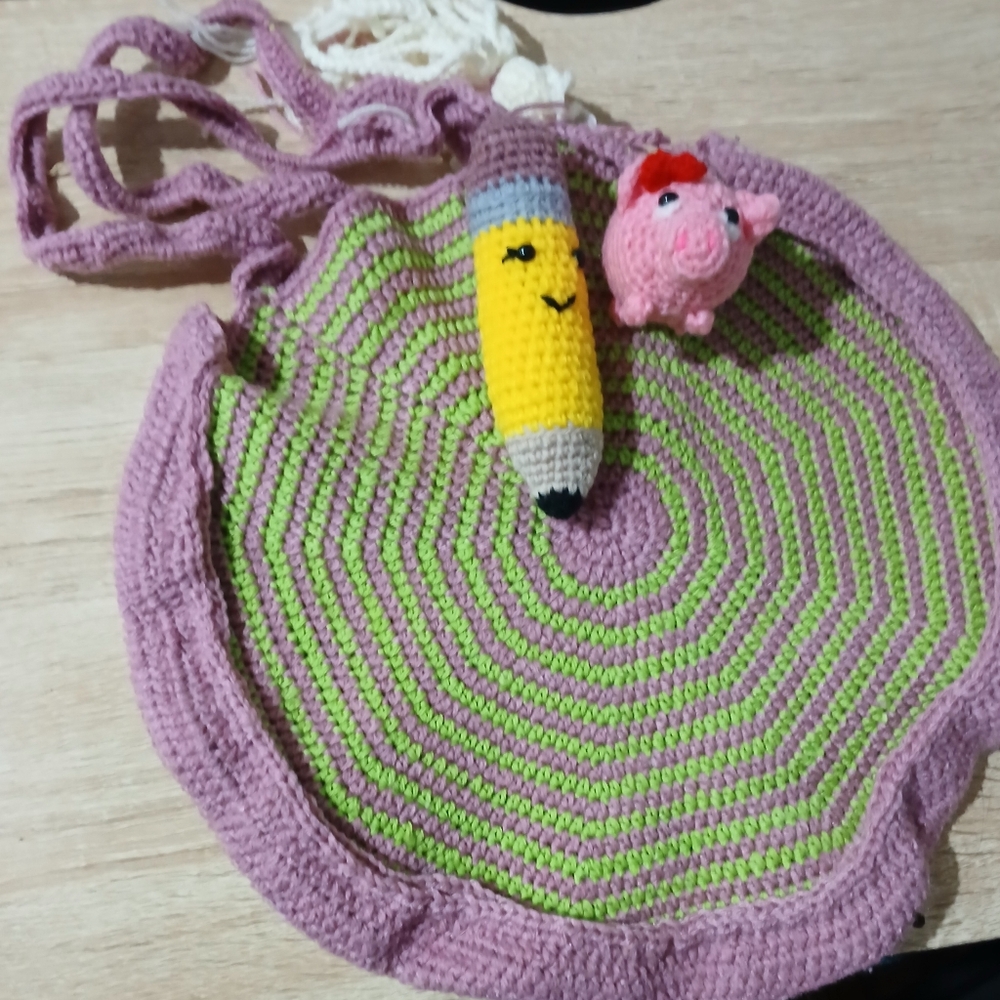 Handmade Pink and Green Crochet Bag